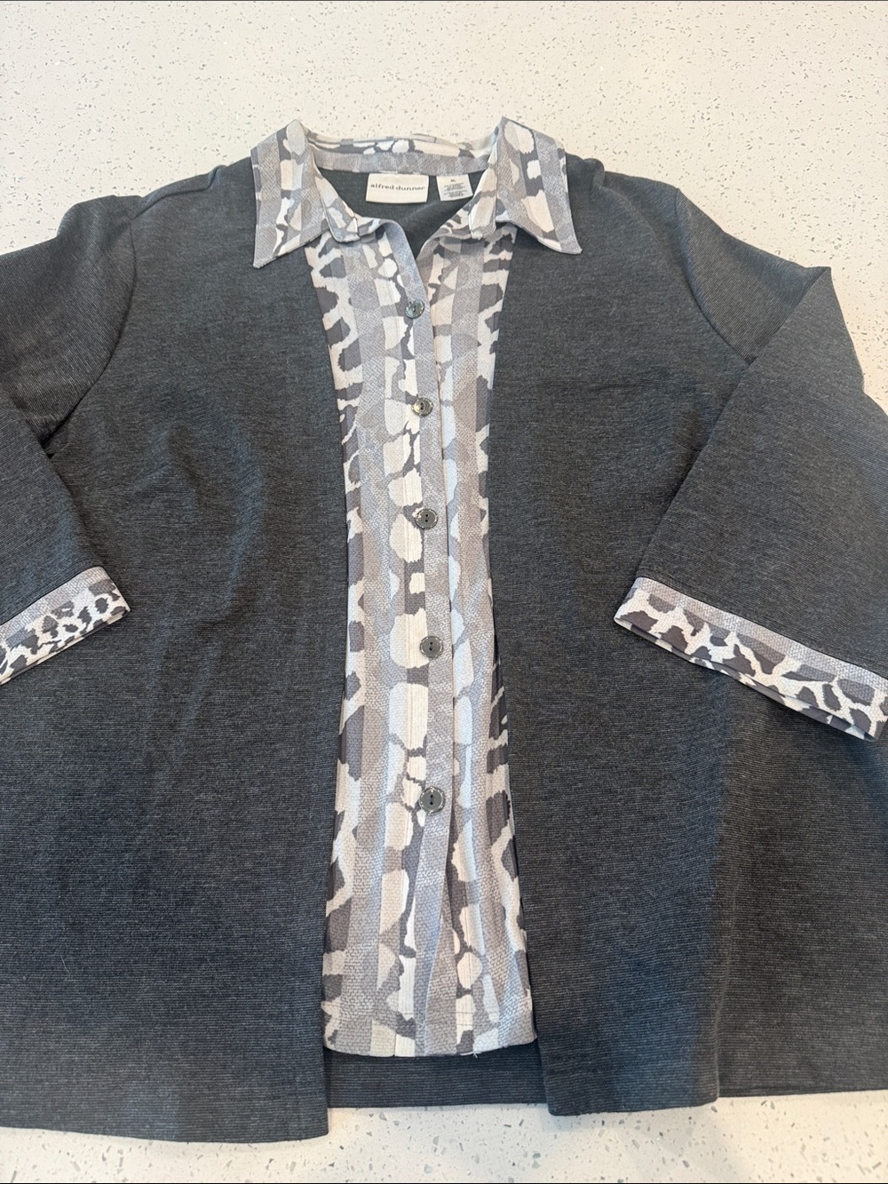 Alfred Dunner dark grey animal print layered blouse